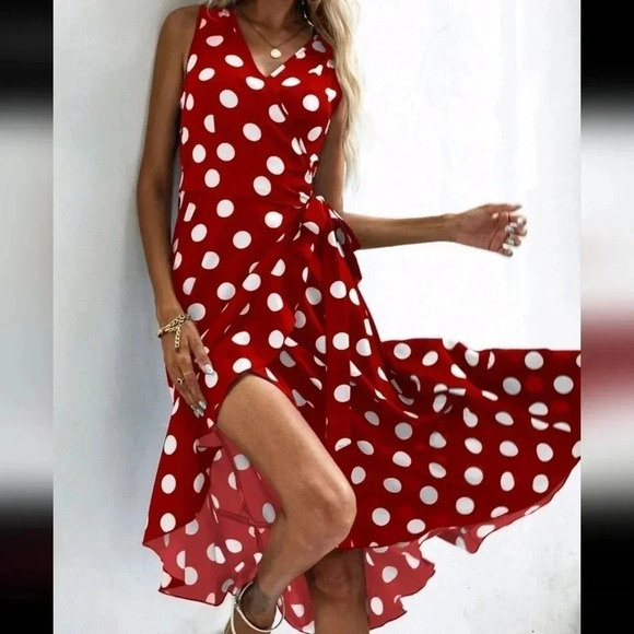 Polka Dot Knot Side Wrap Dress - Picture 6 of 6